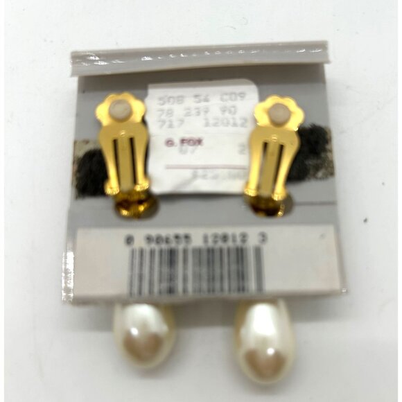 Vintage Faux Pearl Teardrop Earrings Marvella Gold-Tone Clip-On Elegant Bridal - Picture 9 of 12